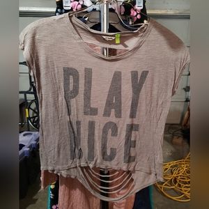 Distressed Open-Back Dark Beige Crop-Top "PLAY NICE" S-L
